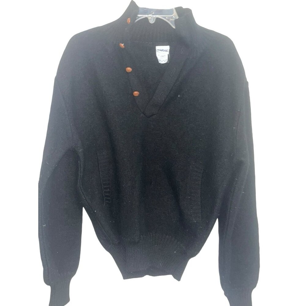 Vintage Wool Sweater Mistral Pullover V Neck Black Academia Grampa Core